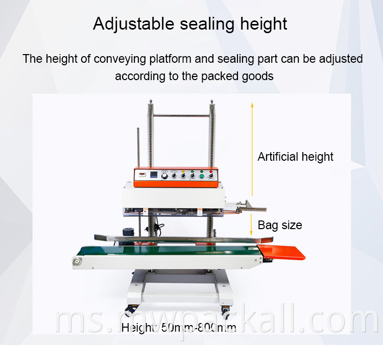 Mesin Pengedap Beg Vertikal Automatik Berterusan Band Vertical Band dengan Memuatkan Berat 15kg